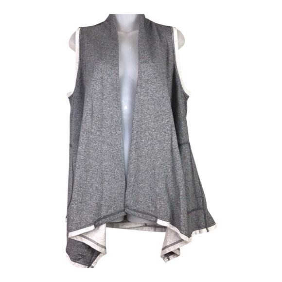 Ruby Rd Women’s Vest M Gray Open Front Asymmetrical Hem Pockets Trim - Picture 1 of 16